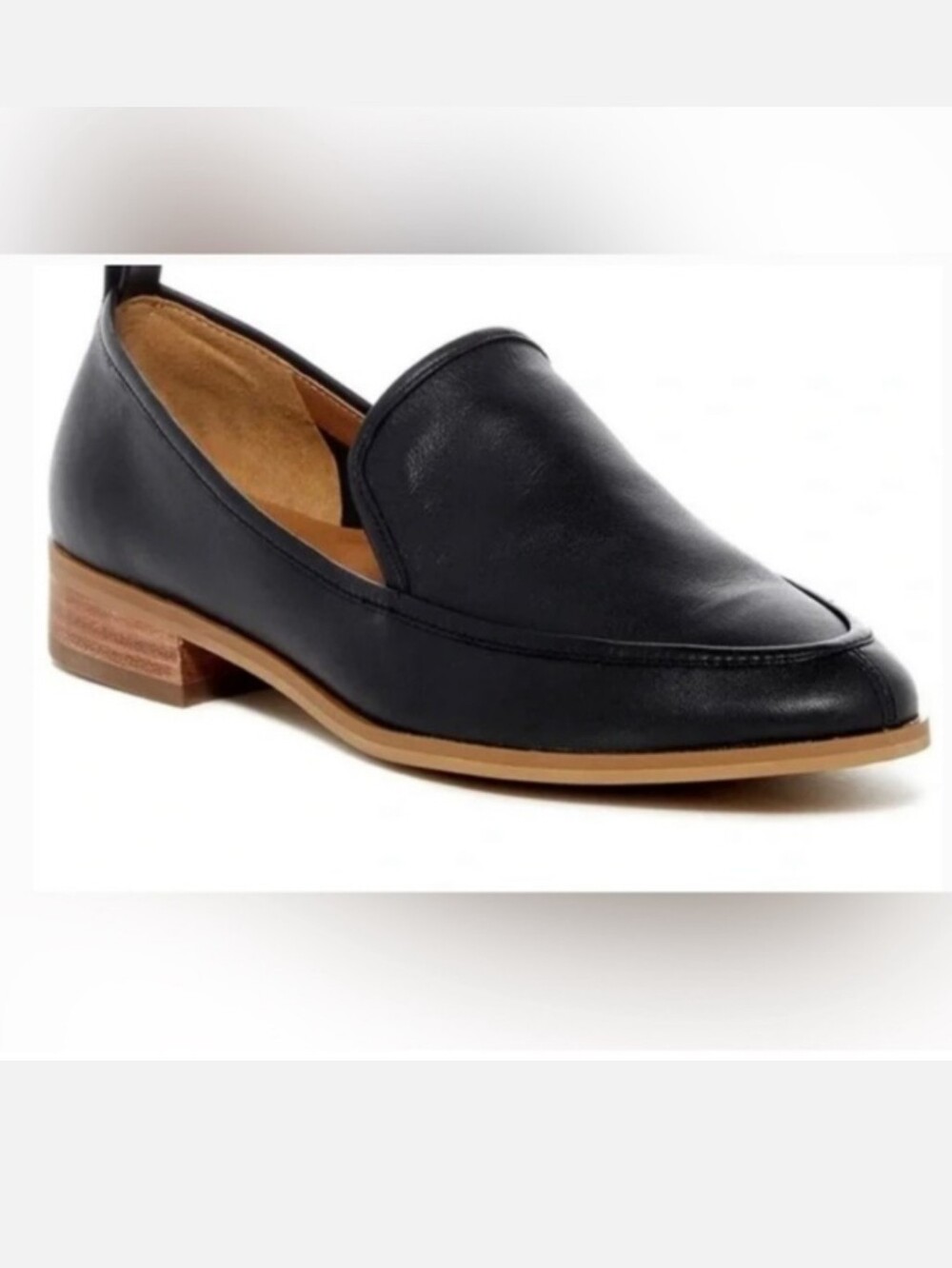 SUSINA BLACK LEATHER KELLEN LOAFER FLATS